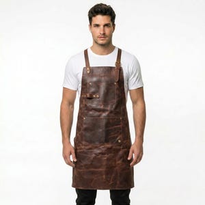 Distressed Pull-Up Brown Leather Apron | Heavy Duty Shop Apron with Brass Buckle