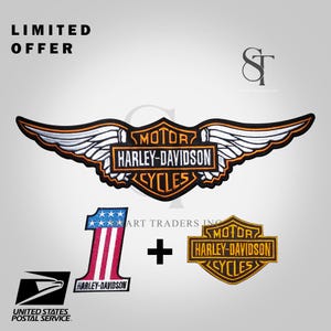 Harley Davidson Orange White Wings Emrboidery Patch Set Iron On Sew On