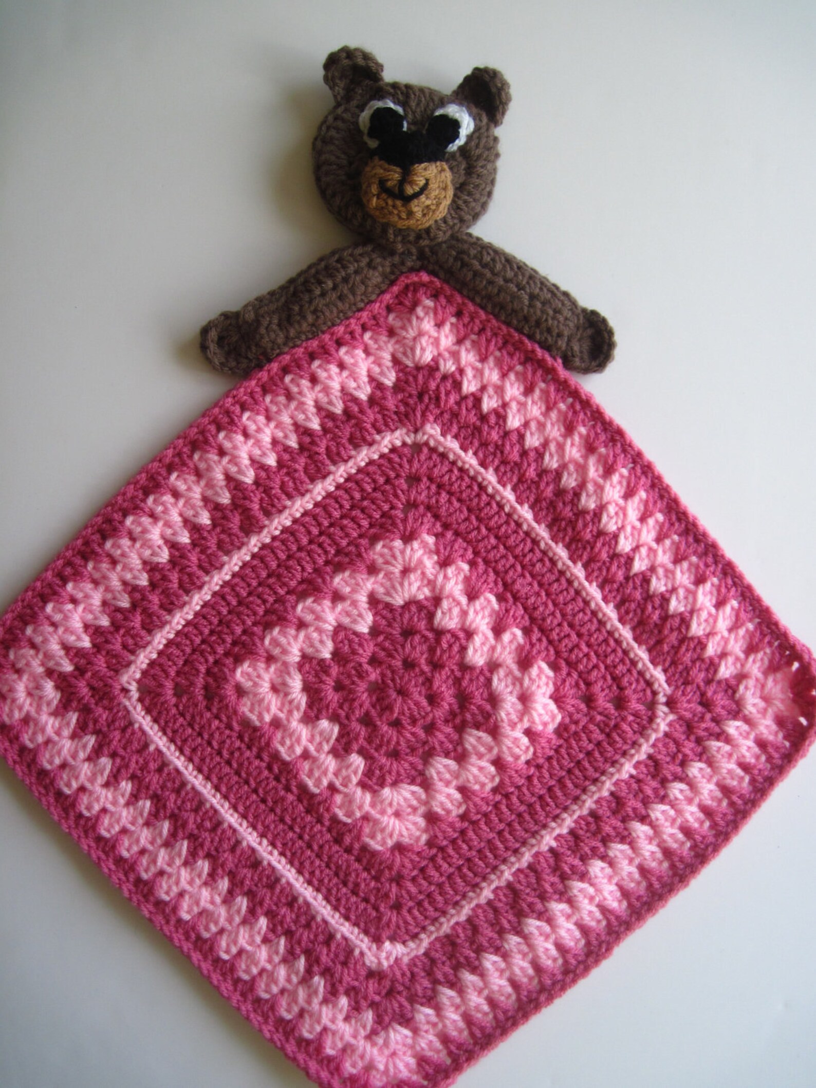 Crochet Granny Square Baby Security Blanket Teddy Bear With Etsy