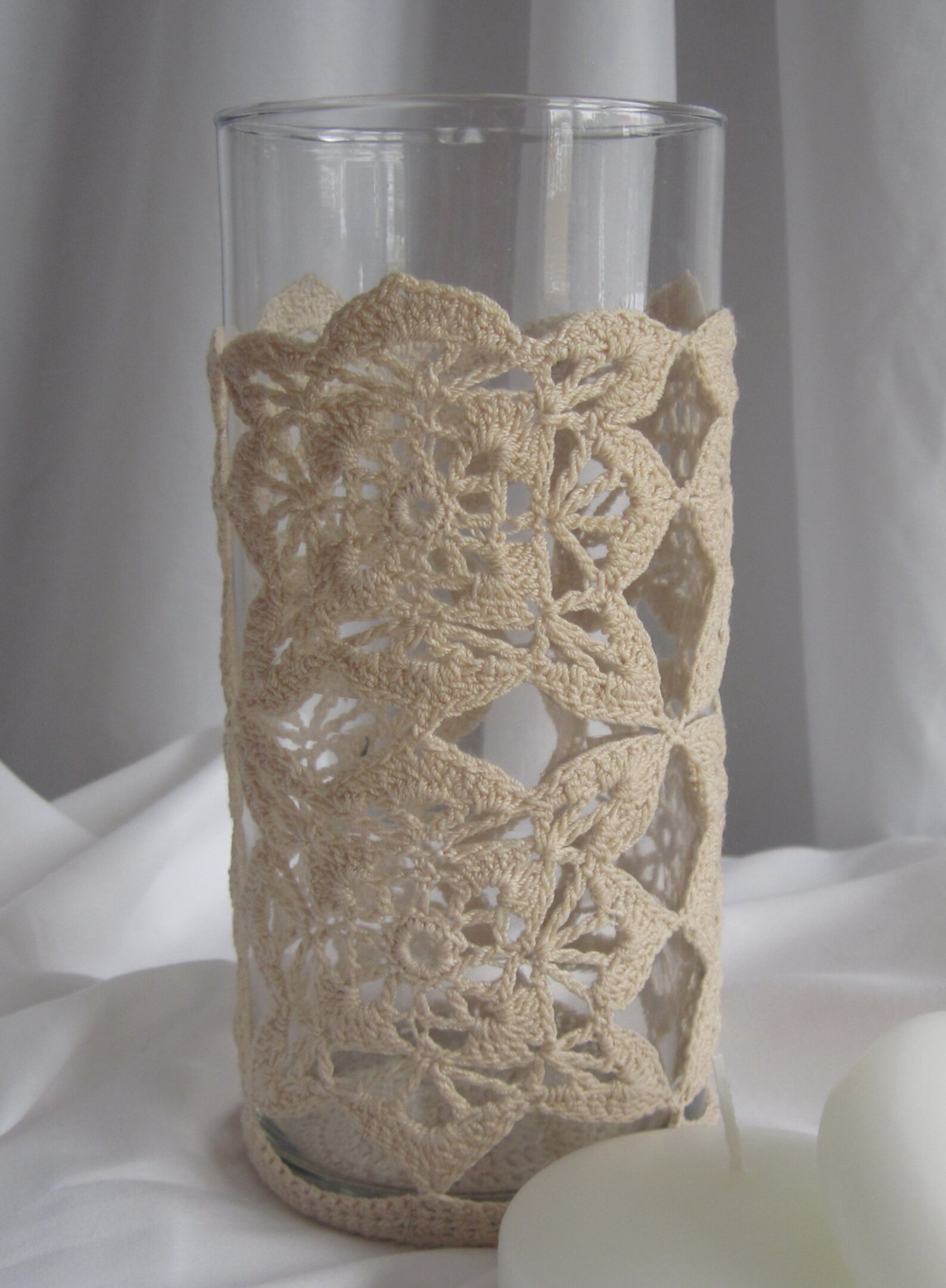 Candle Holder or Vase Thread Crochet Ecru natural Etsy