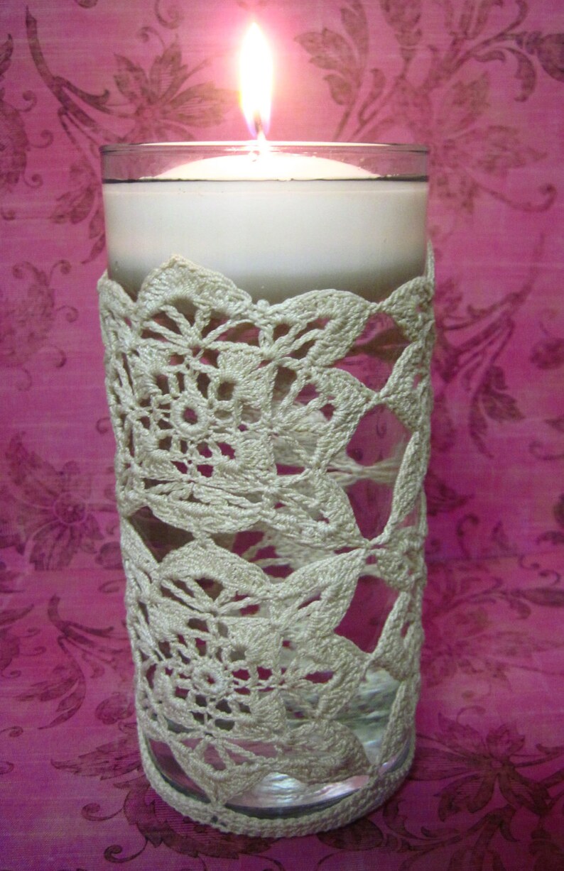 Candle Holder or Vase Thread Crochet Ecru natural Etsy