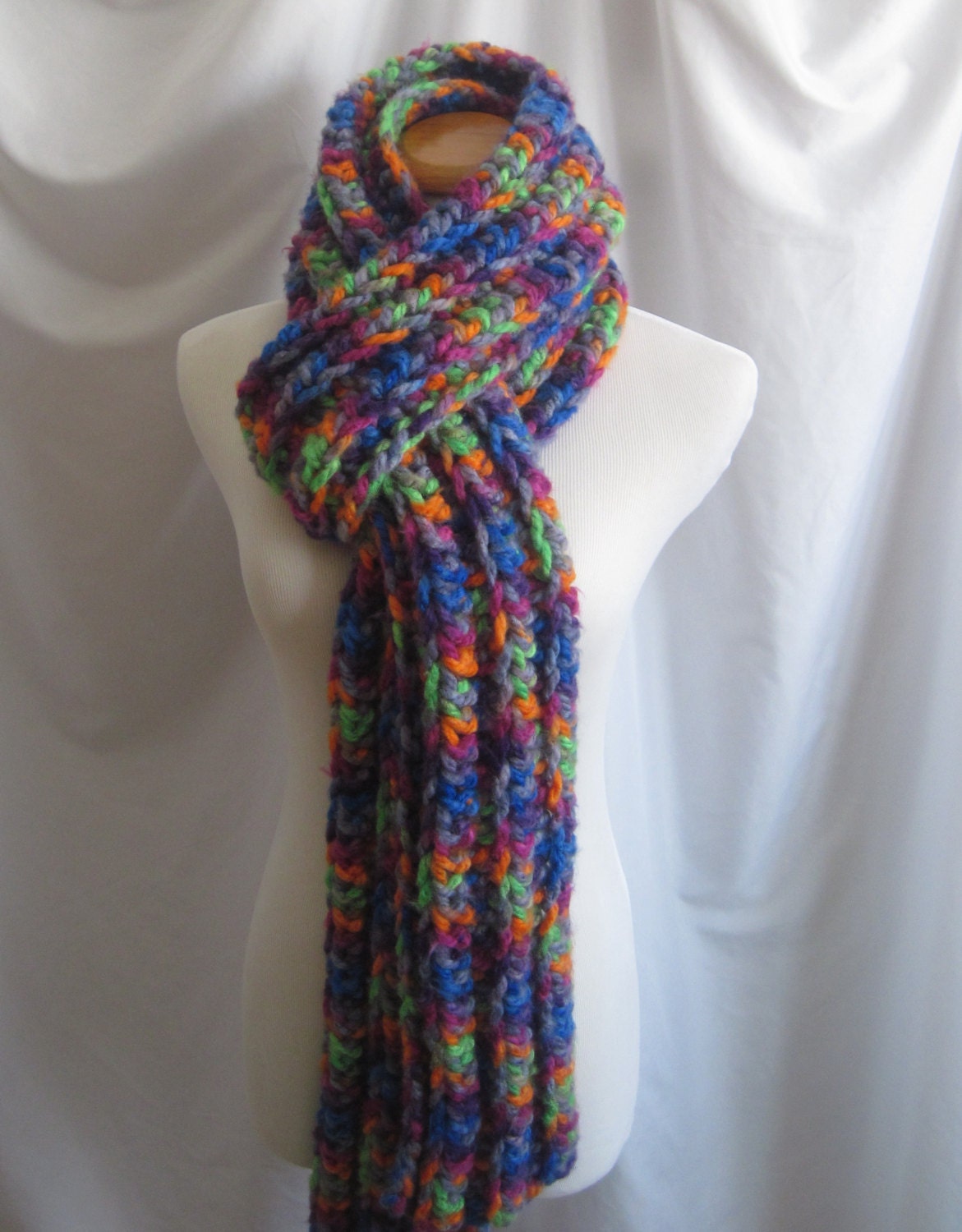 Scarf Bulky Chunky Crochet Scarf Extra Long in Vibrant | Etsy