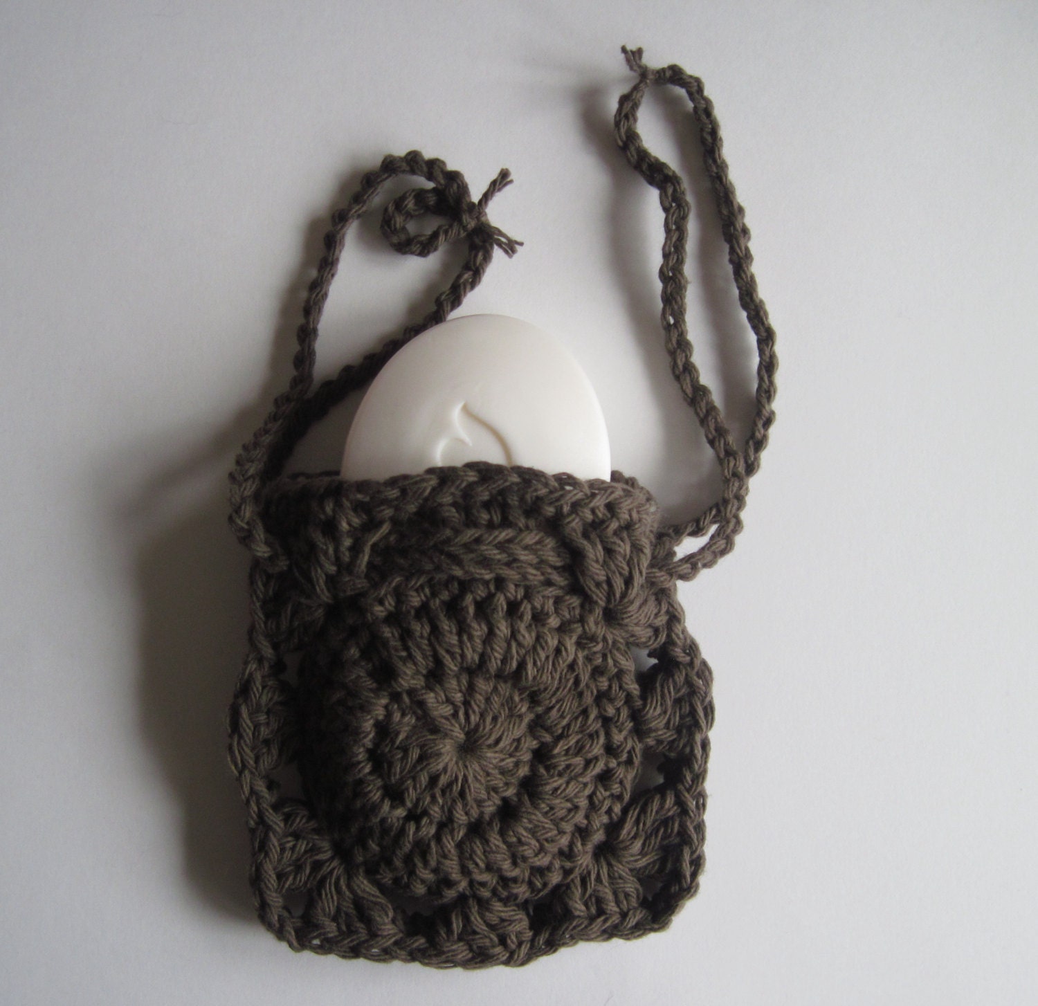 Crochet Soap Holder Bag Cotton Drawstring Soap Saver Brown Etsy