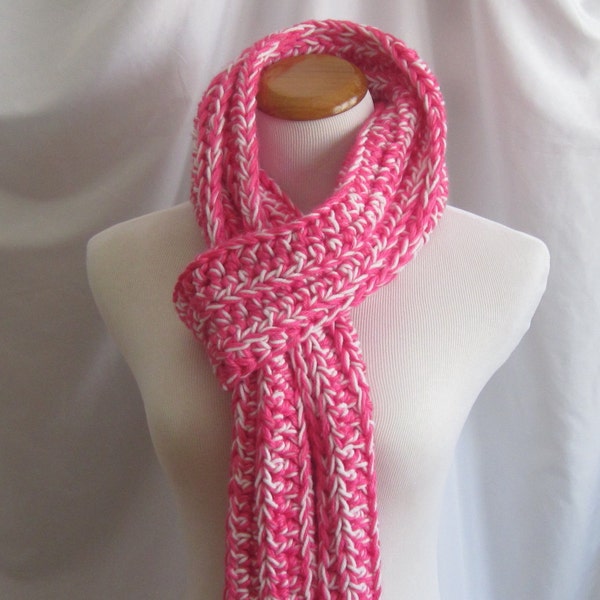 Scarf Bulky Chunky Crochet Scarf - Extra Long in Hot Pink and White