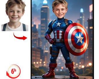 Custom Captain America Caricature Portrait, Superhero Gift (Digital Drawing)