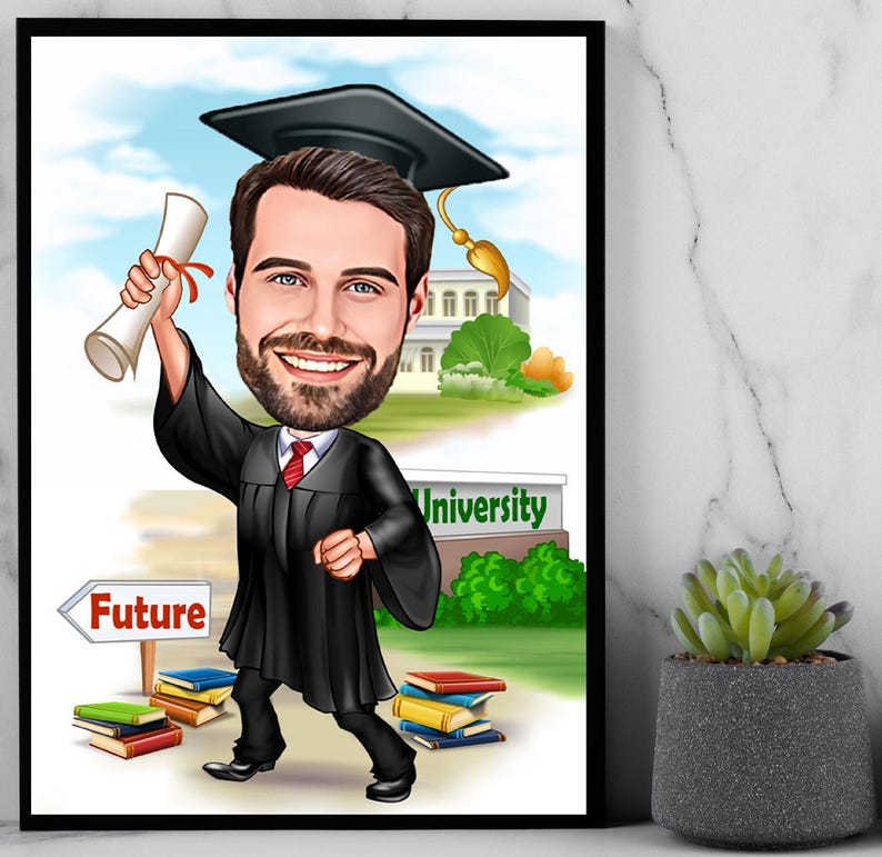 Custom Graduation Cartoon Portrait | Personalized Graduate Caricature ...