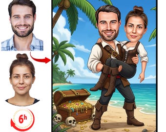Retrato personalizado de casal em estilo cartoon | Arte personalizada para presente de aniversário