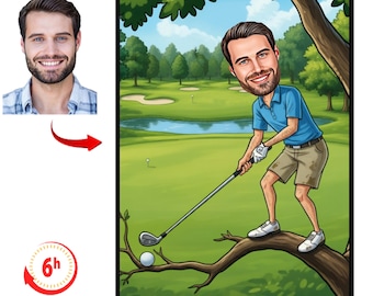 Personalized Golfer Cartoon Portrait | Funny Caricature Gift