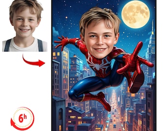 Personalized Spiderman Caricature, Custom Superhero Portrait (Digital Drawing)
