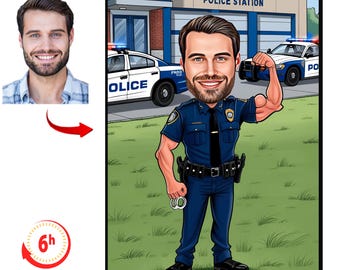 Personalized Police Officer Caricature Portrait | Custom Cartoon Gift
