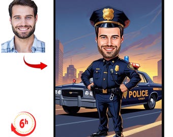 Personalized Police Officer Cartoon Portrait | Custom Caricature Gift