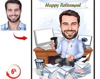 Personalized Male Retirement Cartoon Portrait | Funny Office Farewell Gift