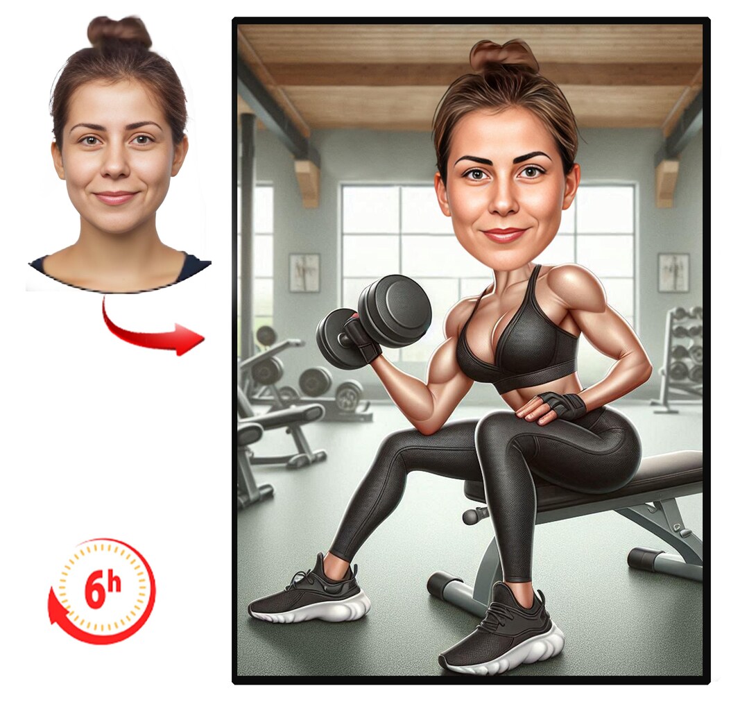 Custom Gym Caricature Portrait | Personalized Fitness Gift - Etsy