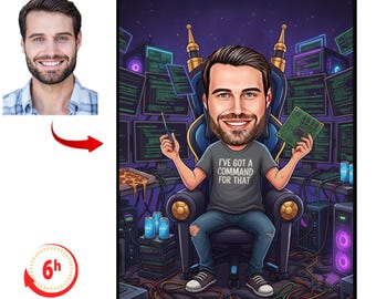 Custom Computer Engineer Cartoon Portrait | Personalized IT Manager Caricature from Photo | Funny Tech Gift | Engineer Digital Artwork