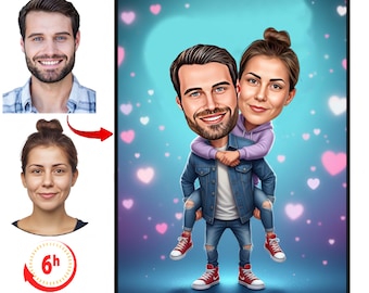 Personalisierte Paar Karikatur | Benutzerdefinierte Cartoon Portrait Jubiläum Geschenk