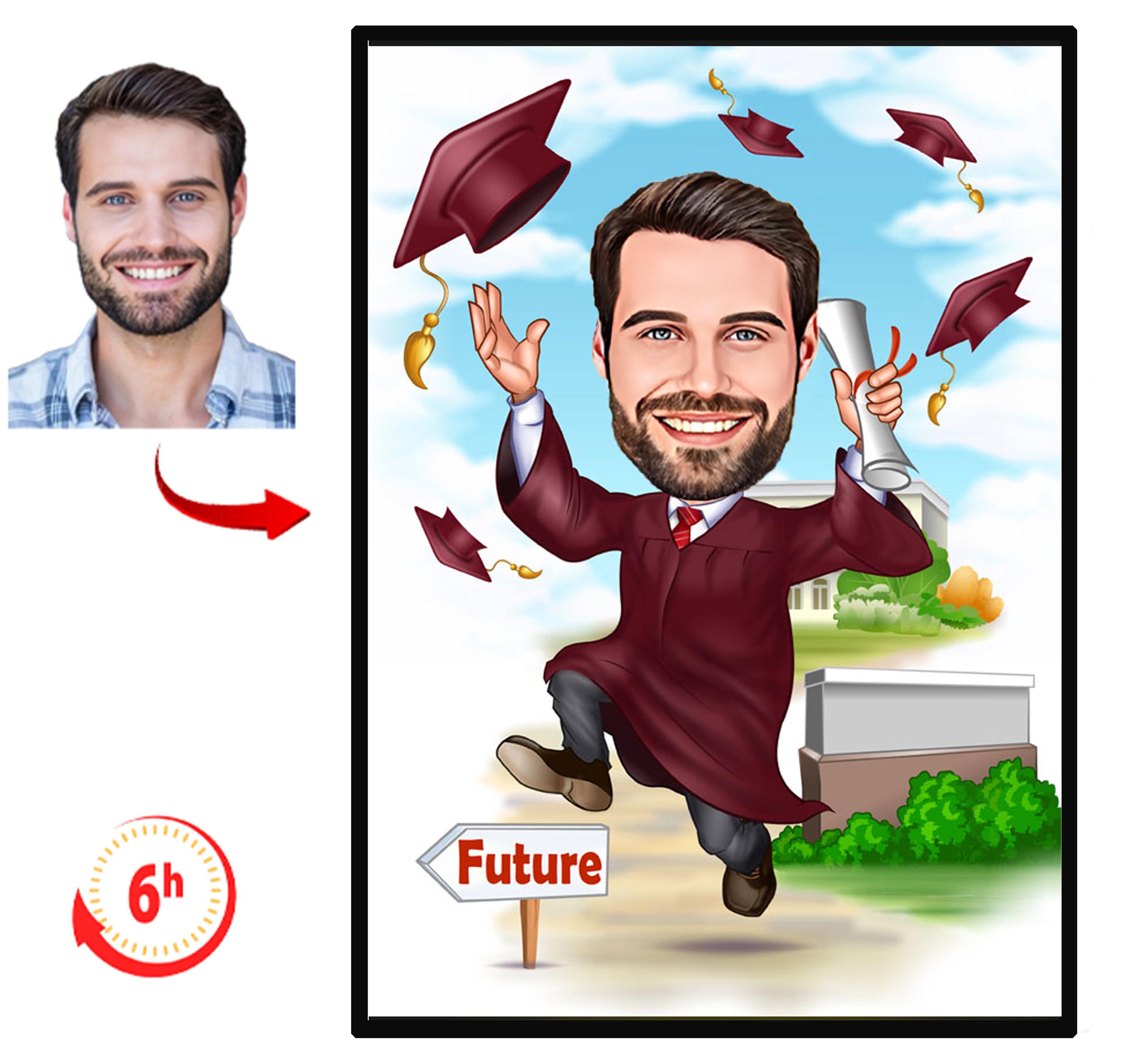 Custom Graduation Cartoon Portrait | Personalized Graduate Caricature ...