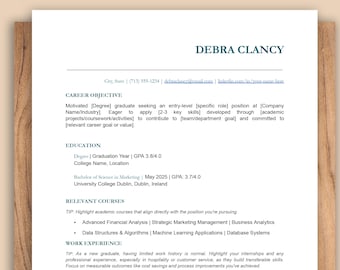ATS Resume Template, Cover Letter, Recent Graduate (Digital Download)