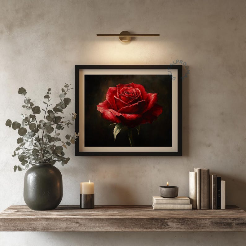 Moody Romantic Red Rose Printable - Elegant Still Life Wall Art ...