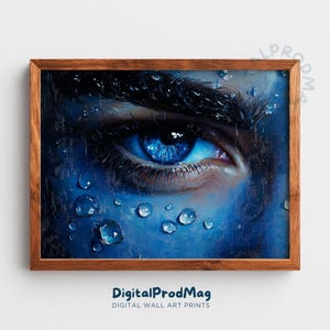 Humeurig dramatisch surrealistisch oogportret - Intense Blue Eye Art, filmische fantasieschilderij, donker humeurig decor, afdrukbaar digitaal kunstwerk 140