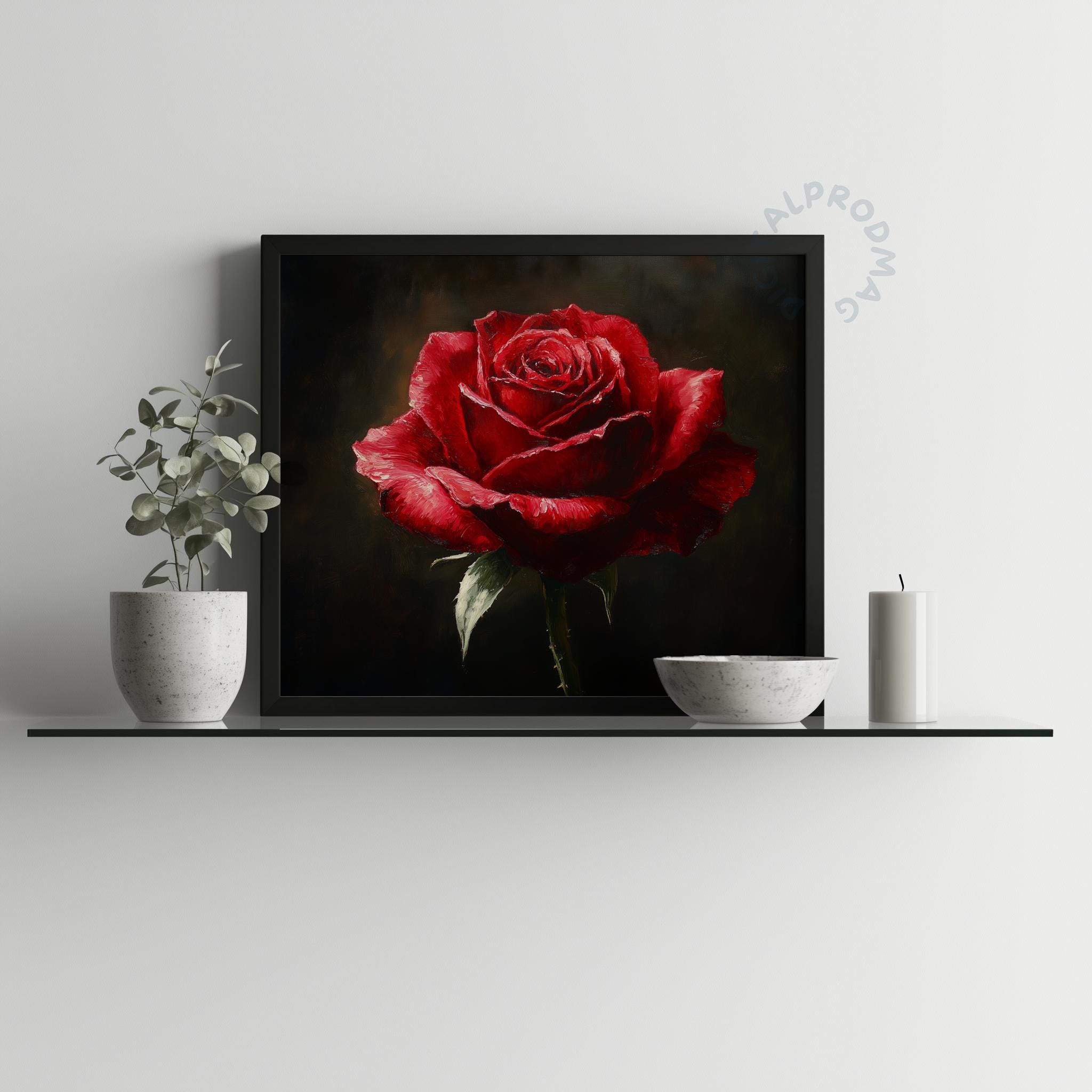 Moody Romantic Red Rose Printable - Elegant Still Life Wall Art ...