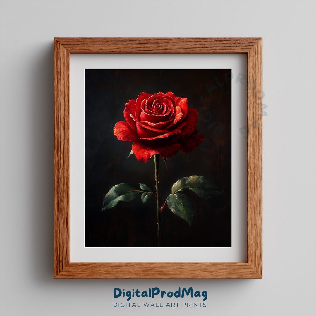 Moody Romantic Red Rose Printable - Classic Vintage Still-life Art ...