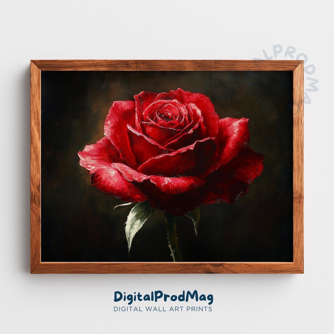 Moody Romantic Red Rose Printable - Elegant Still Life Wall Art ...