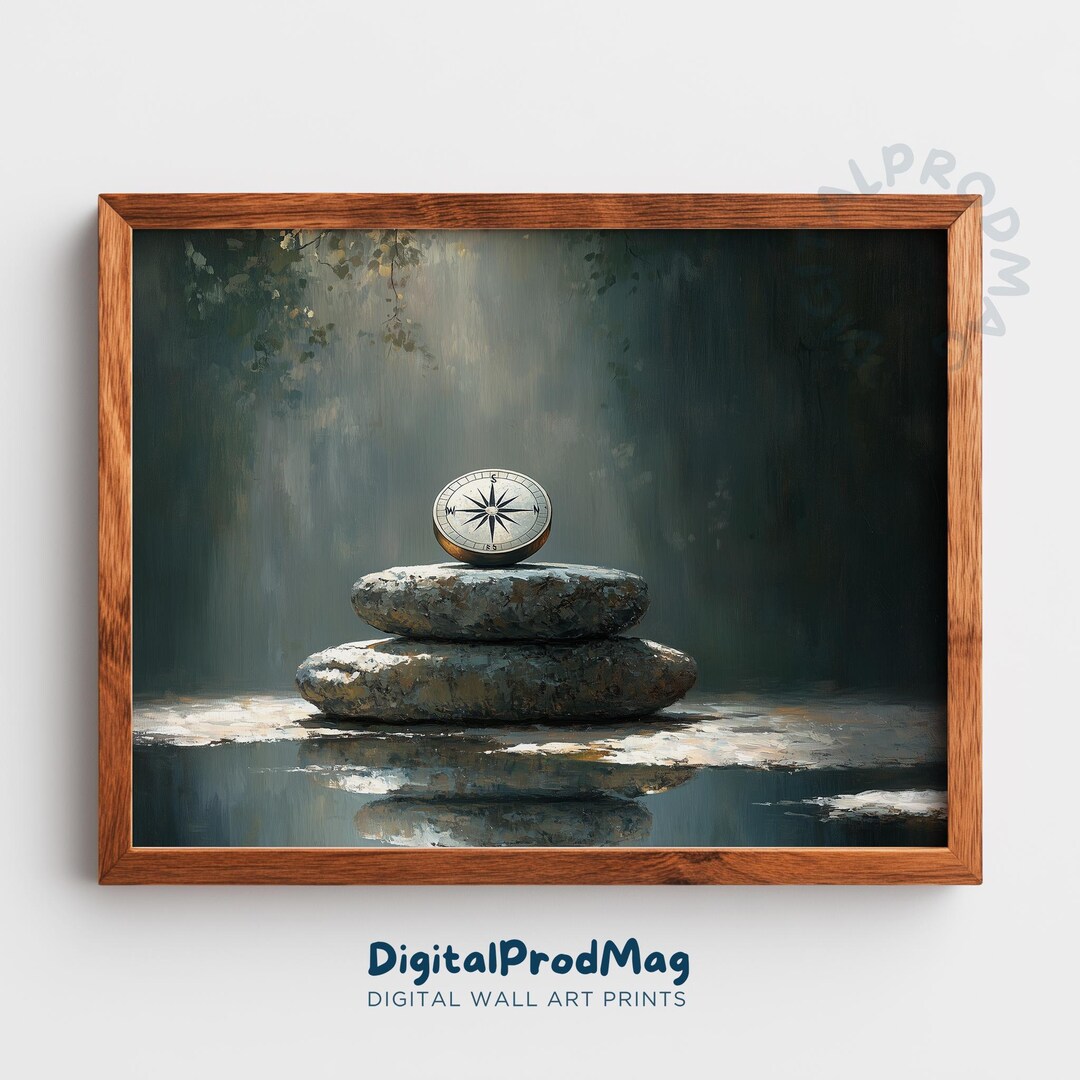 Zen Compass Zen Stones With Compass - Printable Tranquil Landscape Art, Moody ...