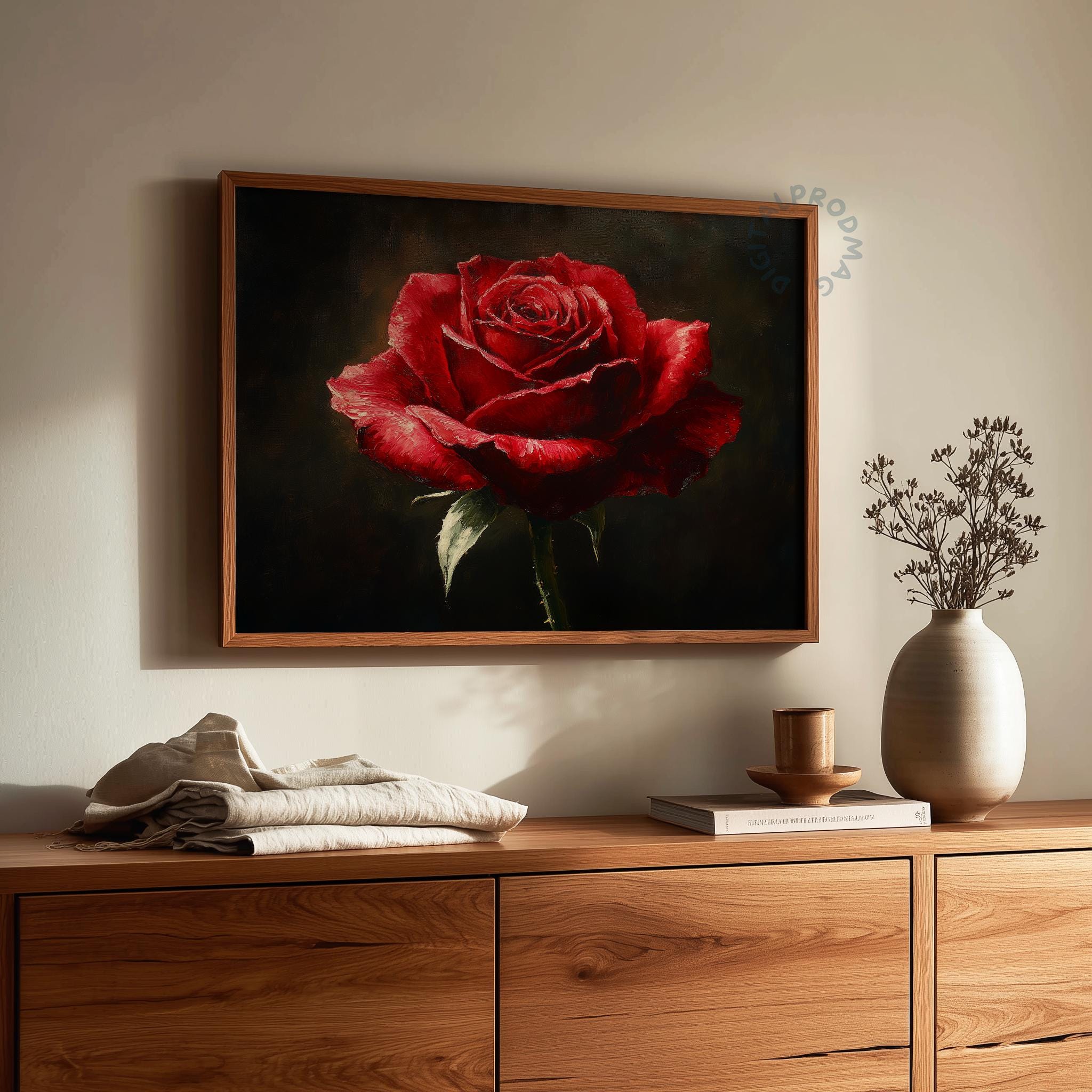 Moody Romantic Red Rose Printable - Elegant Still Life Wall Art ...