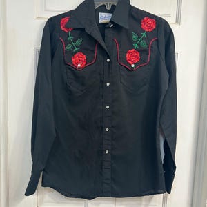 Rose Embroidered Western Shirt - Etsy