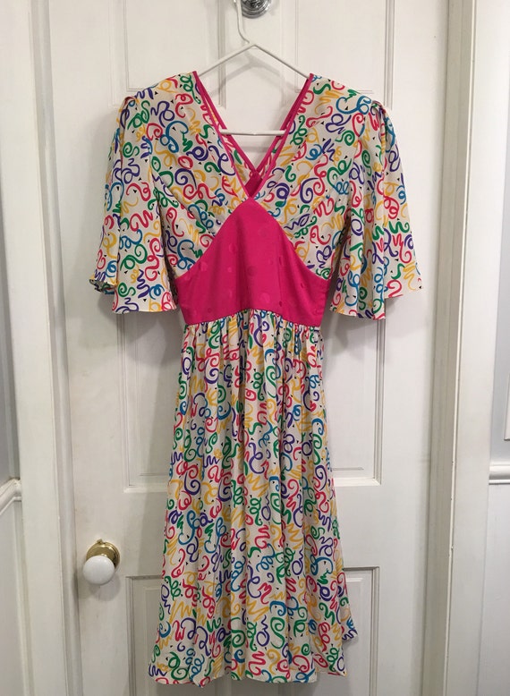 Silk 80s does 40s Confetti Print Fuscia Bodice Kim