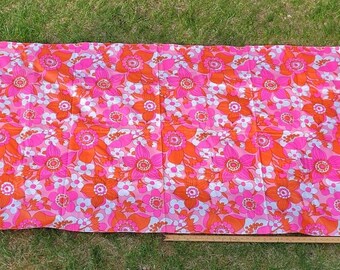1970's Neon Pink & Orange Floral Psychedelic Raw Oilcloth Fabric
