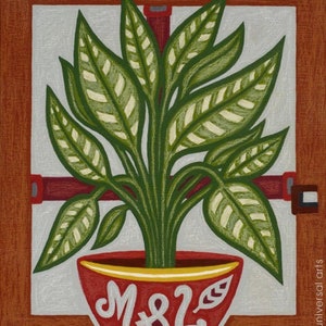 Jacqueline Ditt - &quot;Mathilda and Leon&#39;s Plant&quot; print after a painting Diffenbachia