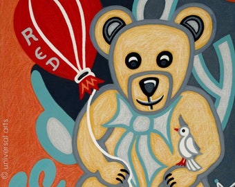 Jacqueline Ditt - "Teddy, Red Balloon and Bird" print after painting A2