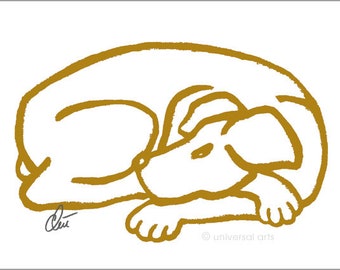 Jacqueline Ditt - "Dog - Gold" grafica originale Art Print Edition A3 limitato, numerato, firmato a mano - di medie dimensioni