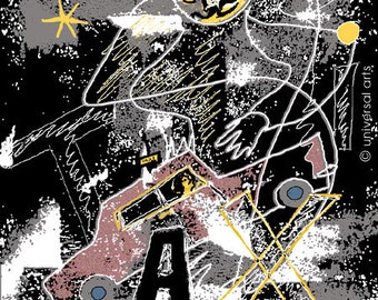 Jacqueline Ditt - « Picking Up the Moon » original graphique ARTcard