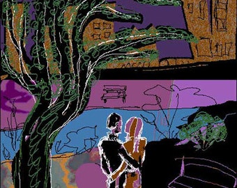 Jacqueline Ditt - « Romance in the Park » original graphique ARTcard