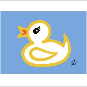 Jacqueline Ditt -  "The Rubber Duck Thing - Essential - Blue Font" Original Grafik ARTcard Ente Ostern Osterkarte