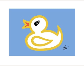 Jacqueline Ditt - « The Rubber Duck Thing - Essential - Blue Font » original graphique ARTcard carte de Pâques