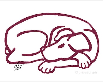 Jacqueline Ditt - « Dog-Red » (Hund-Rot) original graphique ARTcard