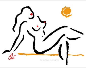 Jacqueline Ditt - "Hot Girl - Orange Moon" graphique original Art Print Edition A3 limitée, numérotée, handsigned - taille moyenne