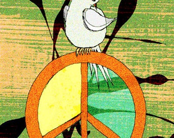 Jacqueline Ditt - "The Dove" limited, numbered, handsigned original graphic print - peace sign