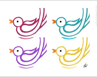 Jacqueline Ditt - « Varicoloured Birds » original graphique ARTcard