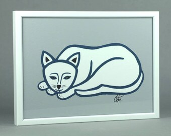 Jacqueline Ditt - "Mr. Cat - outline Grey Font" limited signed original graphic