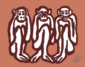 Jacqueline Ditt - "Three Wise Monkeys - Mini" ACEO limited signé graphique original signé