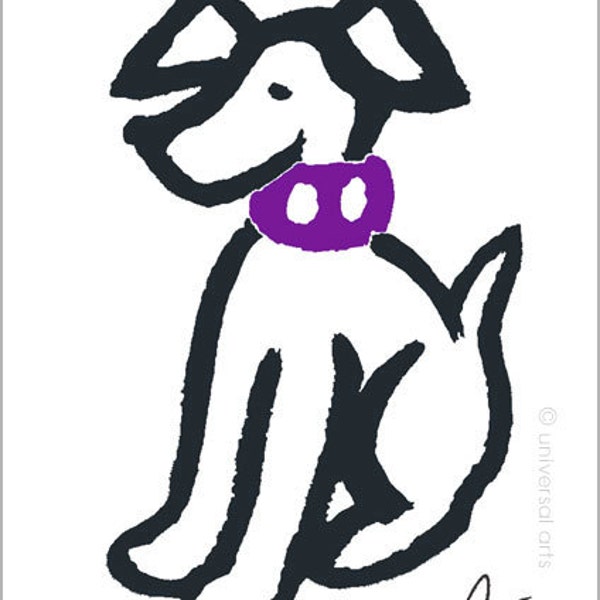 Jacqueline Ditt - "Hund mit lila Halsband" (Dog with purple Collar) original graphic ARTcard