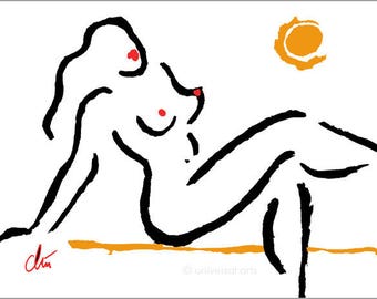 Jacqueline Ditt - "Hot Girl - Orange Moon" original graphic Art Print Edition handsigned