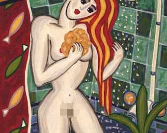 Jacqueline Ditt - "Girl taking a Shower" print after a painting