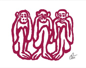 Jacqueline Ditt - &quot;Three wise Monkeys&quot;  original graphic Art Print Edition handsigned