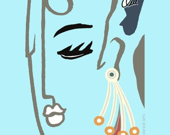 Jacqueline Ditt - "La Belle Blue Pastell - Mini" ACEO limited signed original graphic