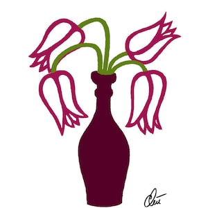 Jacqueline Ditt - &quot;Tulips - outline&quot; original graphic Art Print Edition handsigned